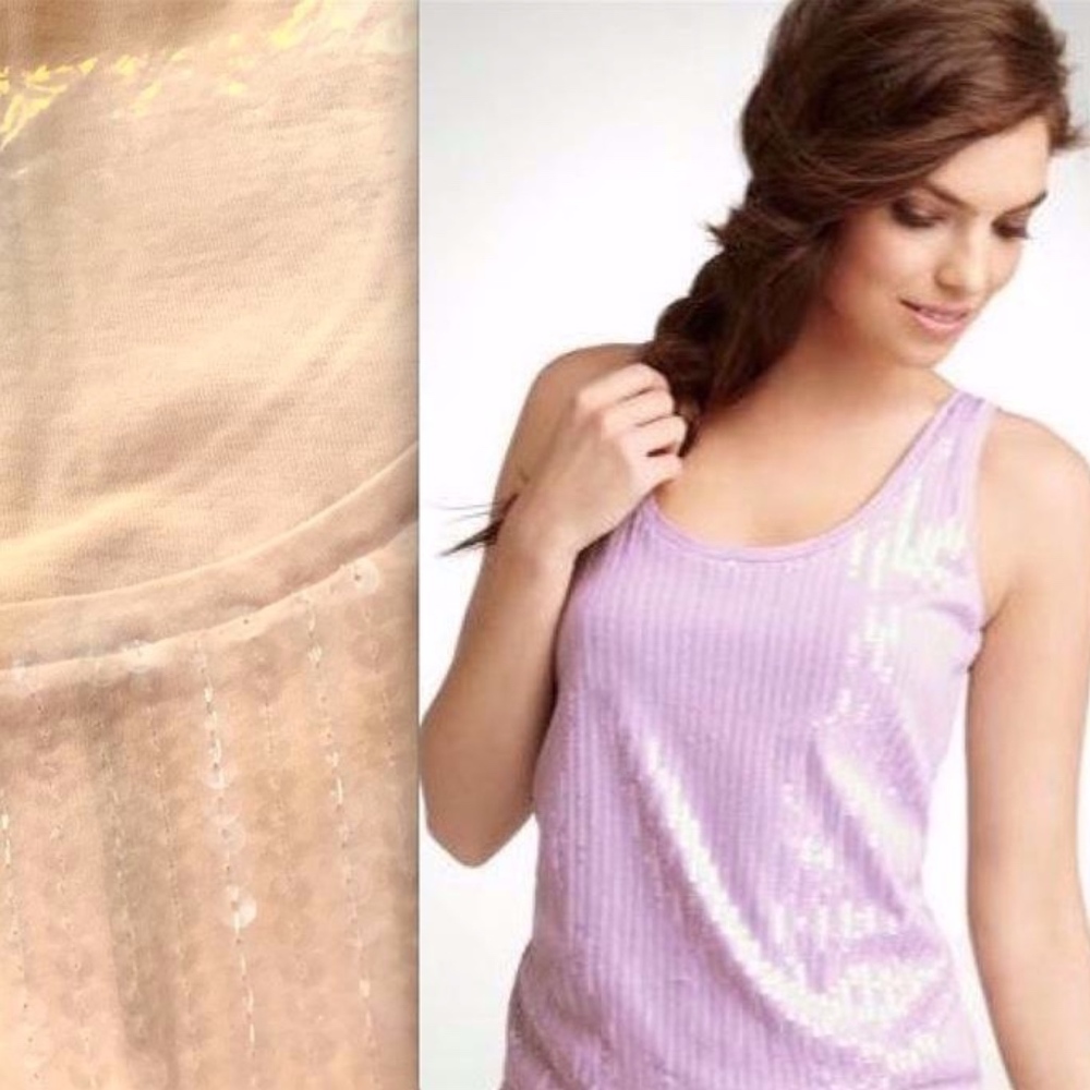 Ann Taylor Vertical Stripe Sequin Tank Top Peach